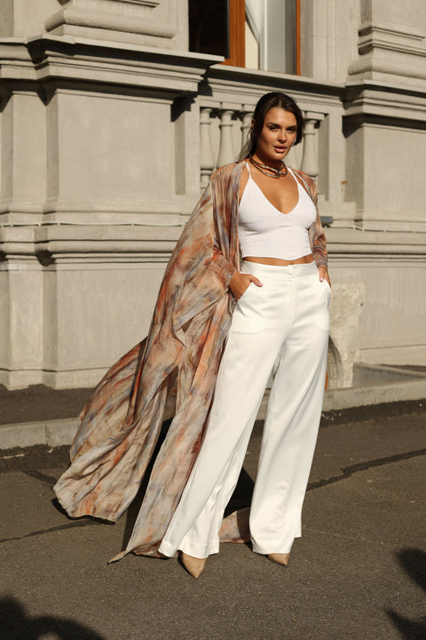 Silk Satin Palazzo Trousers White