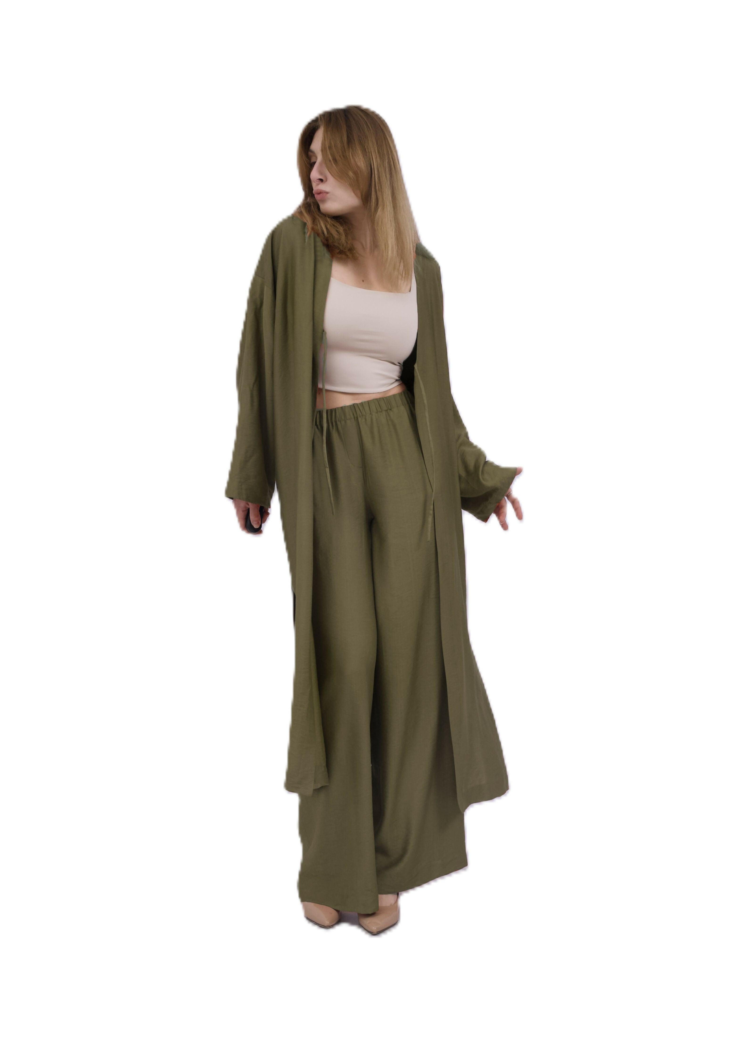 Viscose Suit With Trousers And Cape Khaki