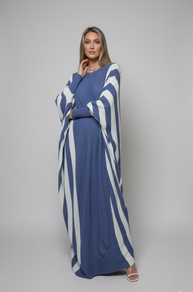 Casual Elegant Striped Dress in Blue Free Size