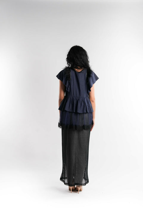 Patchwork Cotton Midi Dress in Blue