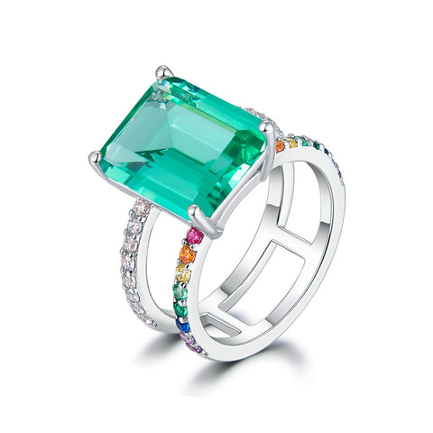 Ring with emerald cubic zirconia Rainbow 6