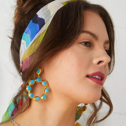 Oversized Stone Hoop Turquoise Earrings