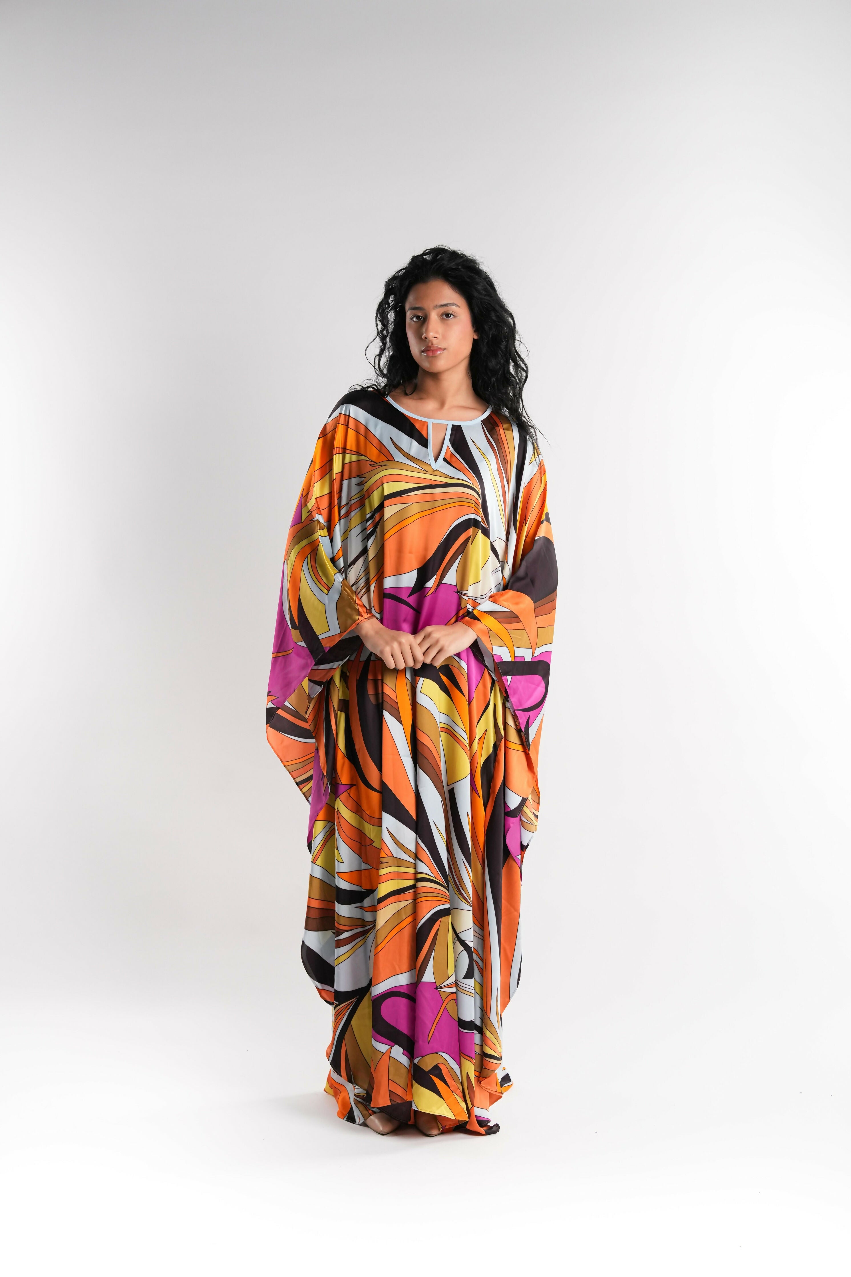 Multicolor Printed Silk Kaftan
