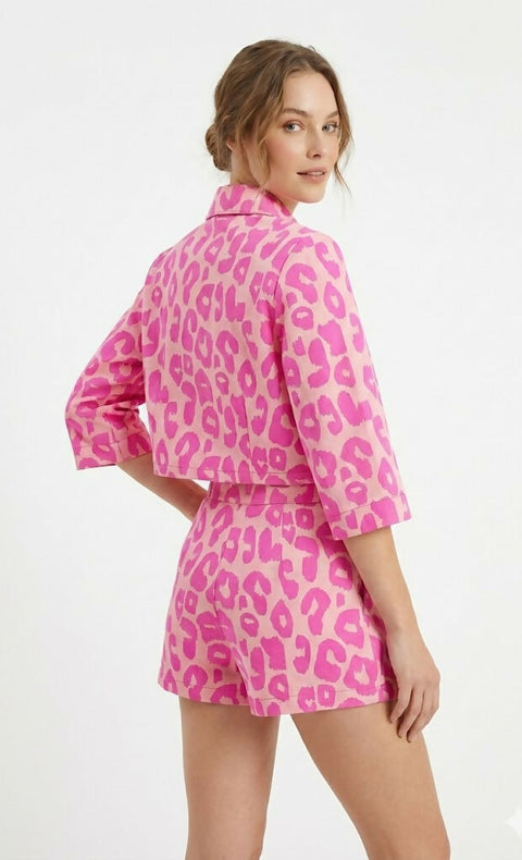 Leopard Denim Set with Shorts