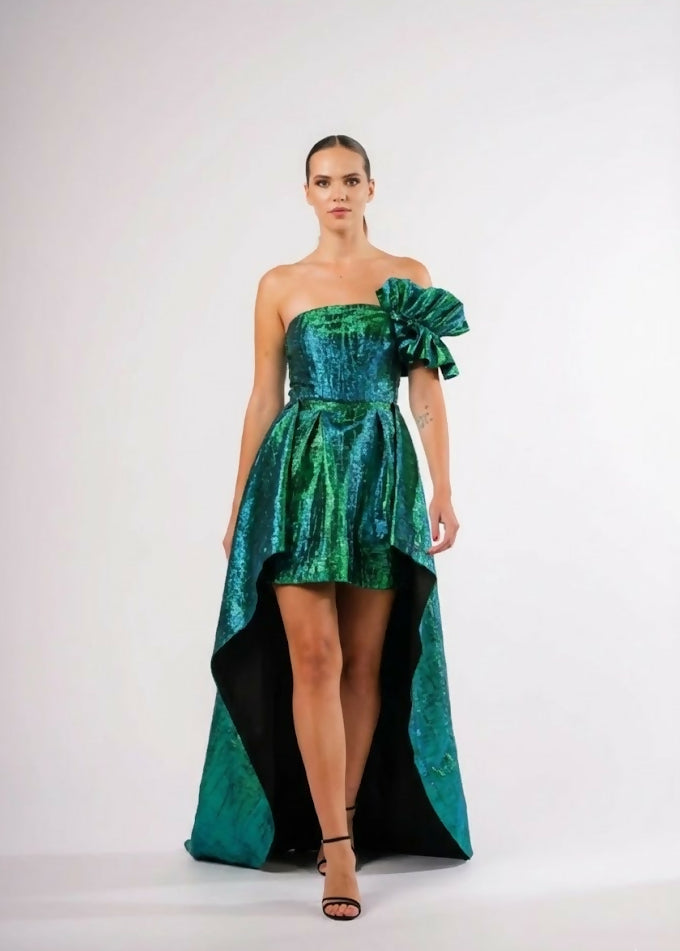 Emerald Green Dress With A Separate Train
