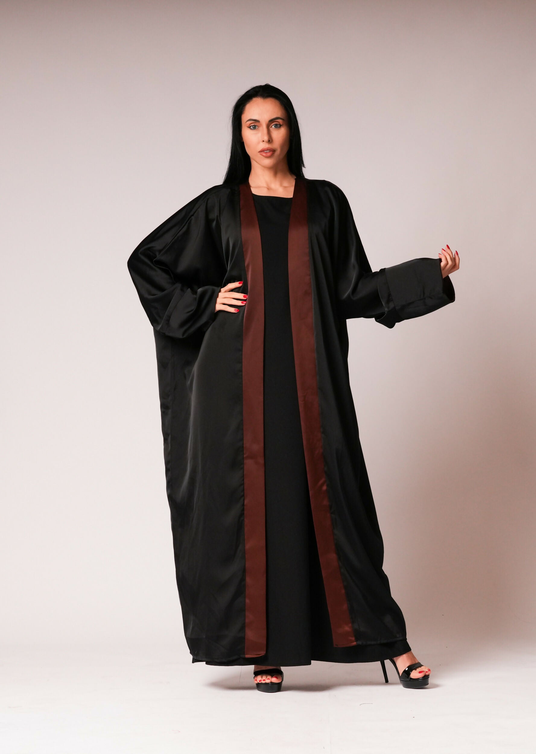 ELT Women Abaya Black Dress Burgundy Striped Elegant Comfortable 9635 Model