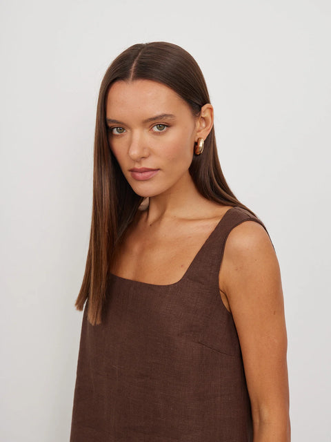 Long Square-Neck Linen Dress