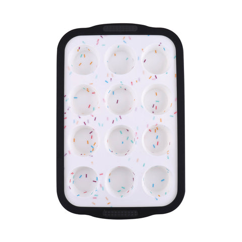 Silicone 12 cups Mini Muffin Pan with Stainless Steel Frame for Safe Handling