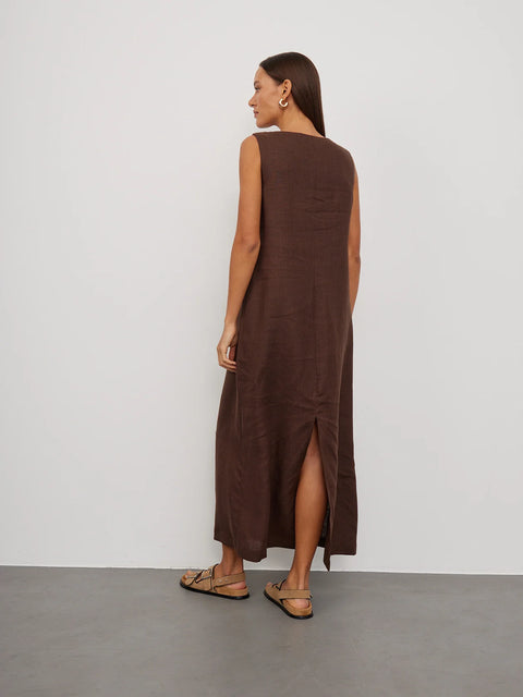 Long Square-Neck Linen Dress