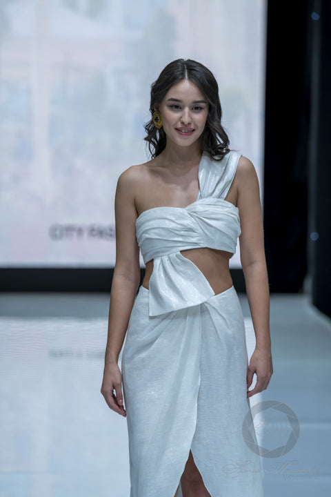 Silver-Thread Linen Set with Top