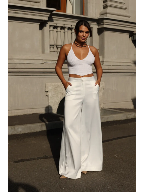 Silk Satin Palazzo Trousers White
