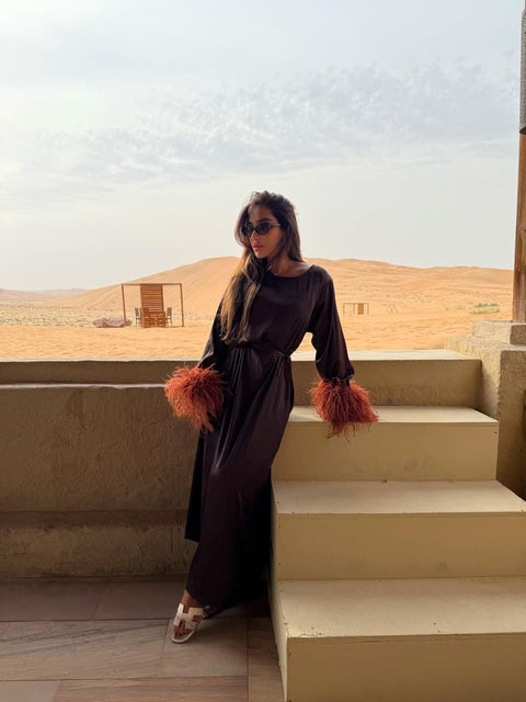 AMK COUTURE Abaya Feather Espresso