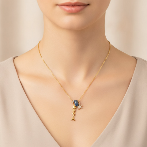 Fishbone & Star Pendant Necklace Set