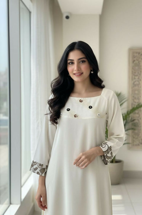 Embellished Kaftan in Sand Beige