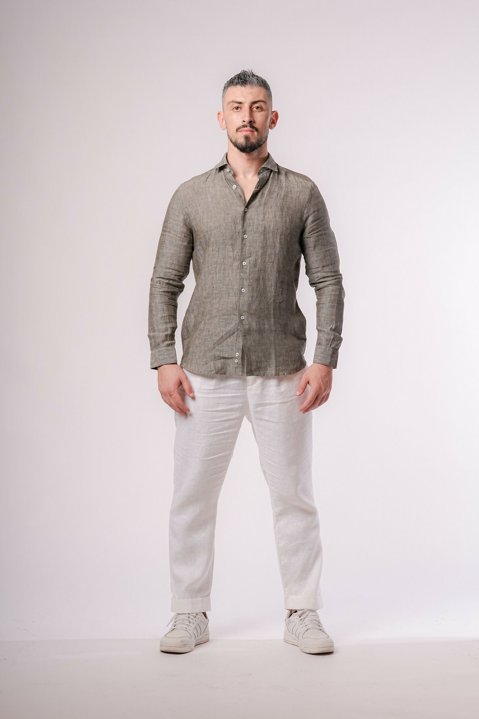 ENCO Earthy Taupe LinenShirt