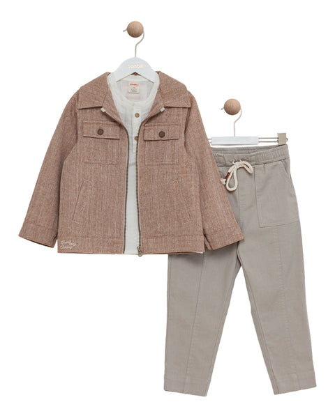 BOMBILI Boys 3-piece set (shirt,jacket,pants) - Camel