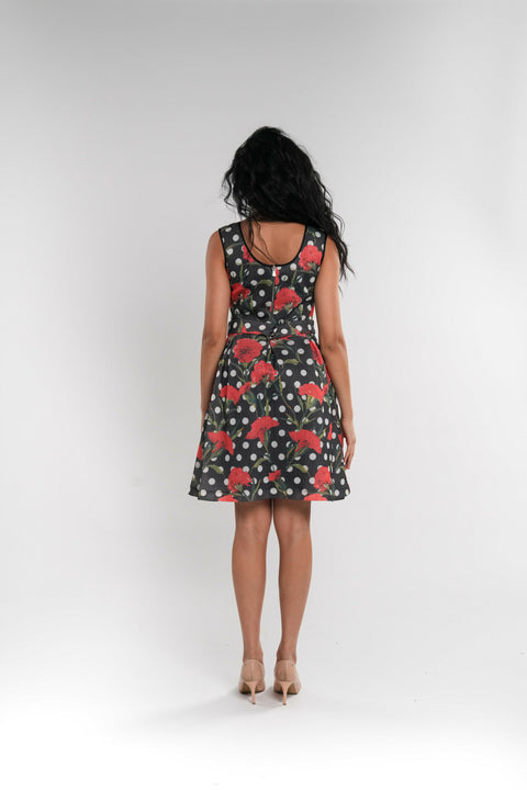 Pleated Mesh Floral Mini Dress