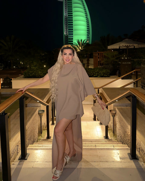 Icona Stile Elegant Asymmetric Taupe Two-Piece Set
