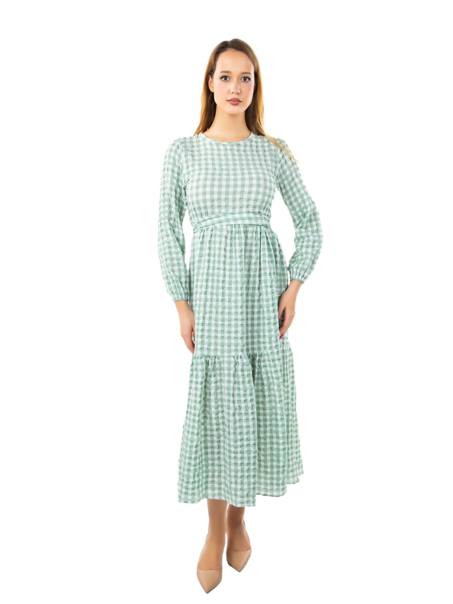 MY PEANUT Maxi Gingham Dress in Mint
