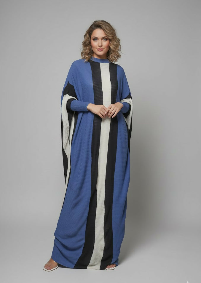 Casual Elegant Striped Dress in Blue Free Size