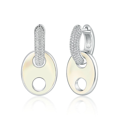 Huggies-earrings with cubic zirconia and white enamel