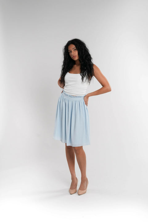 Lined Blue Crepe Mini Skirt