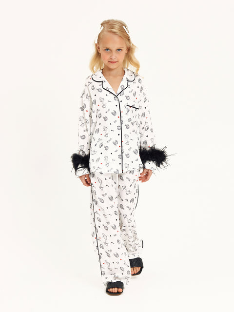 Girls' Luxury Silk Two-Piece Set – Alice in Wonderland print