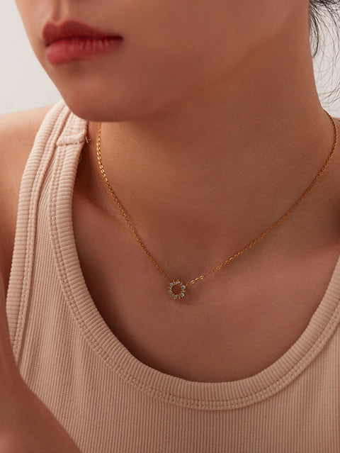 Celestia – Zircon Ring Pendant Necklace, 18K Gold Finish