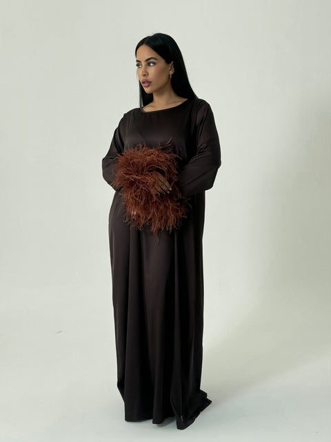 AMK COUTURE Abaya Feather Espresso