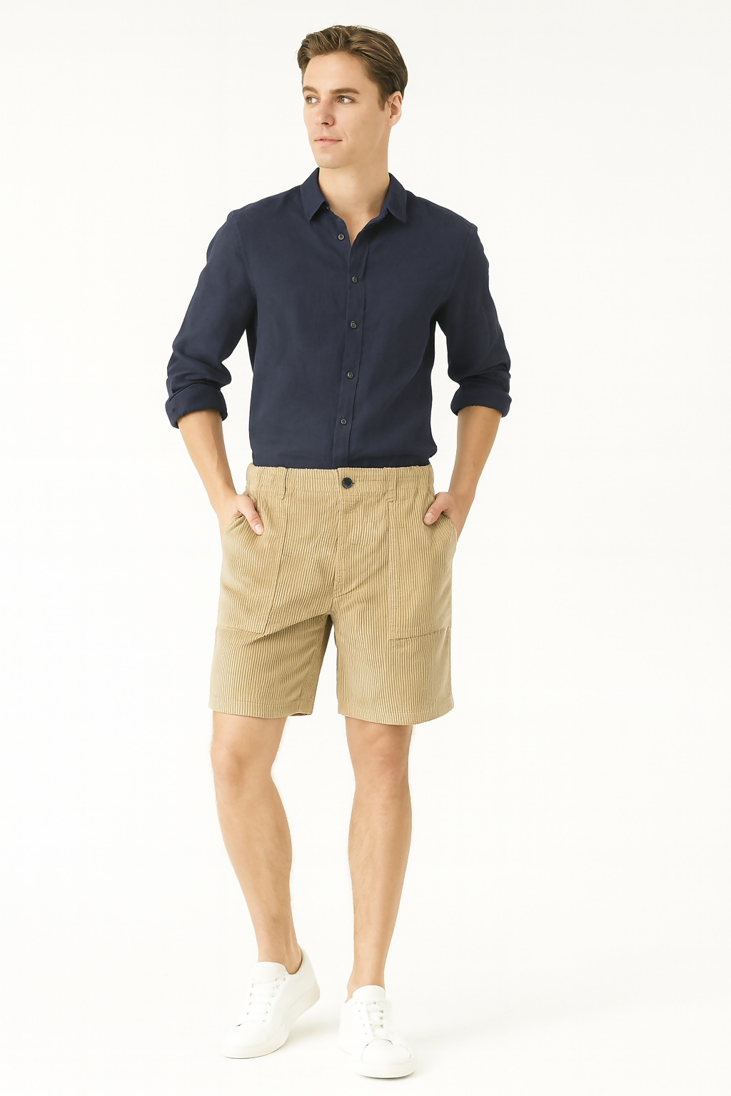 Beige Classic Corduroy Shorts