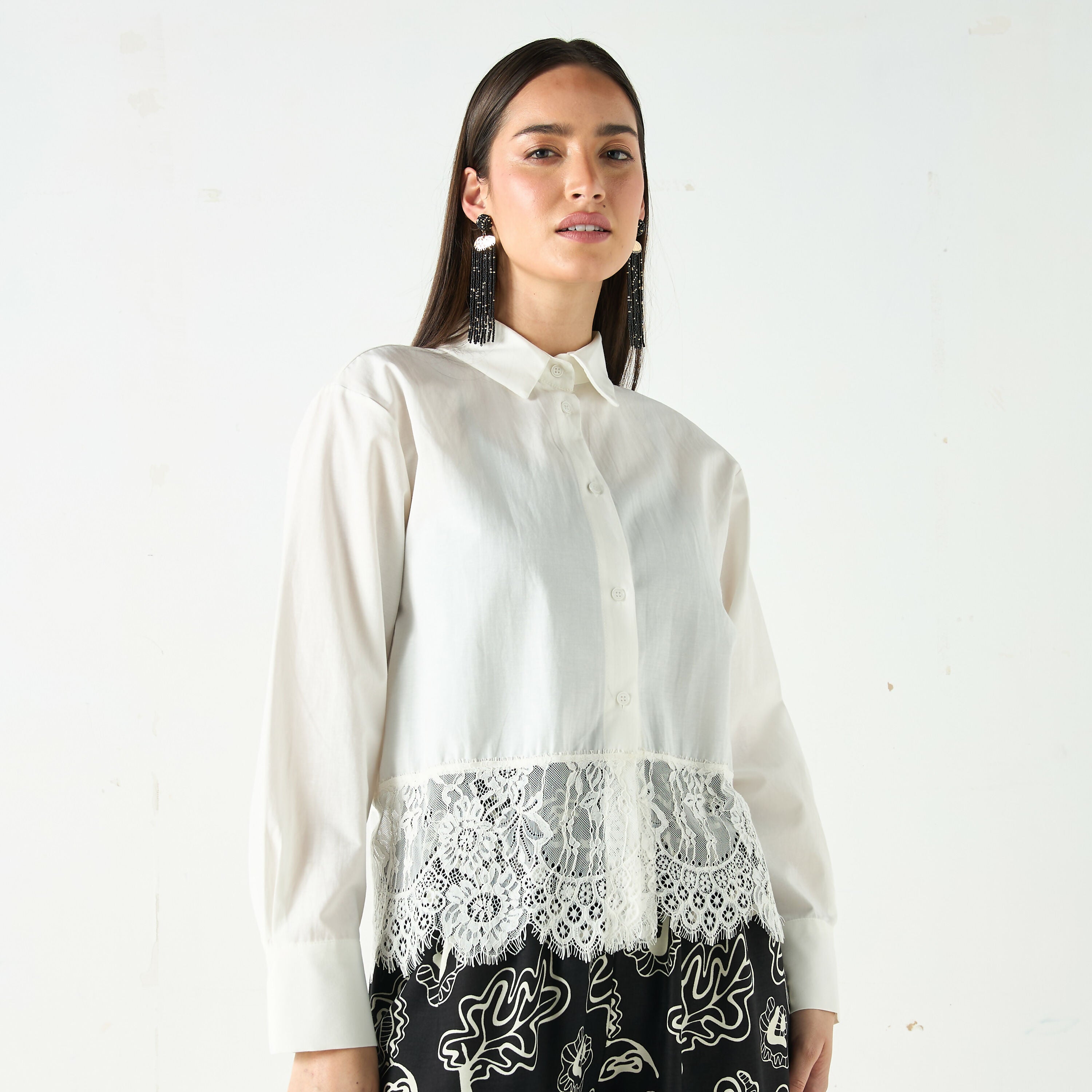 Solid Shirt with Lace hem