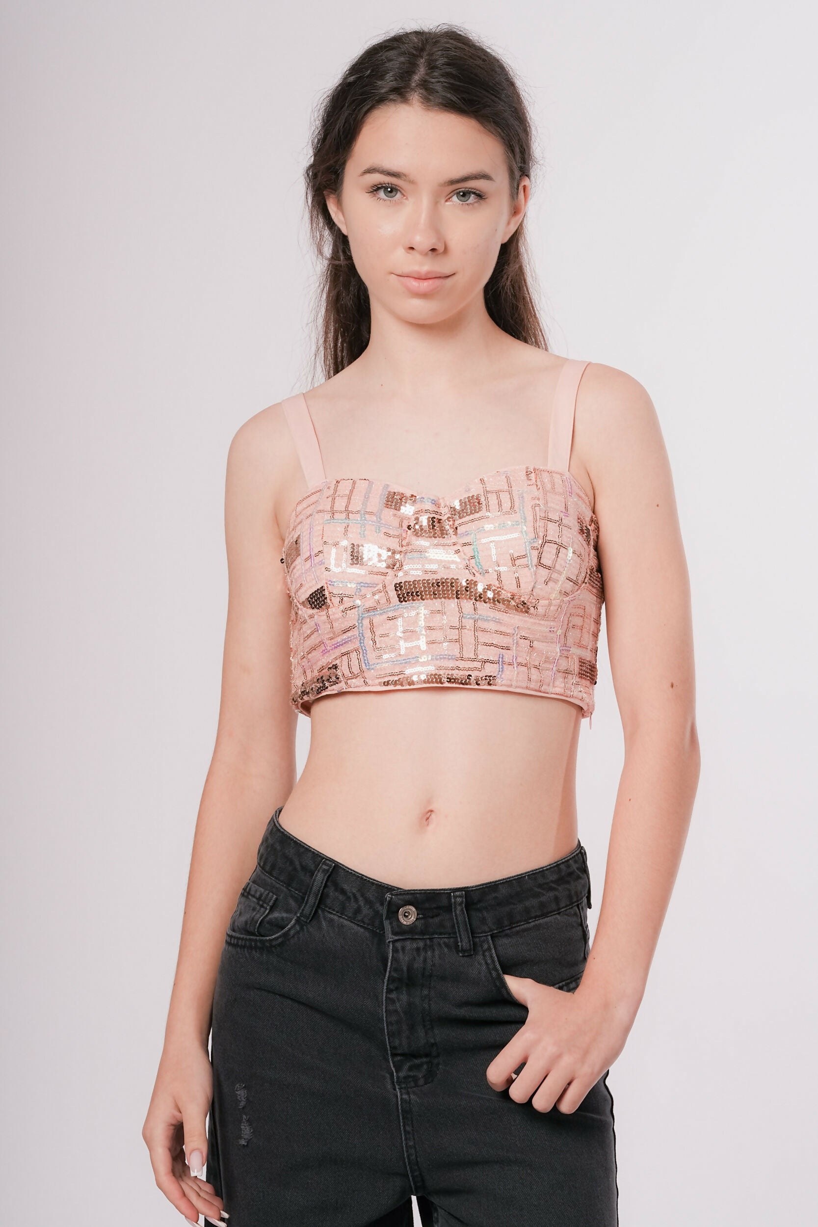 MY PEANUT Pink Sequin Bustier Top