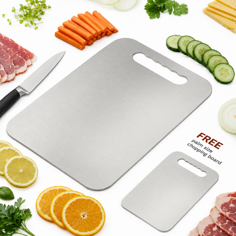 304 Stainless Steel Chopping Board for Kitchen, 21x32 cm, Easy to Clean, Meat, Vegetables & Dough Prep Board (Free Mini Chopping Board)