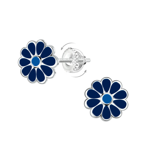 Dark Bleu Daisy Screw-back Earrings