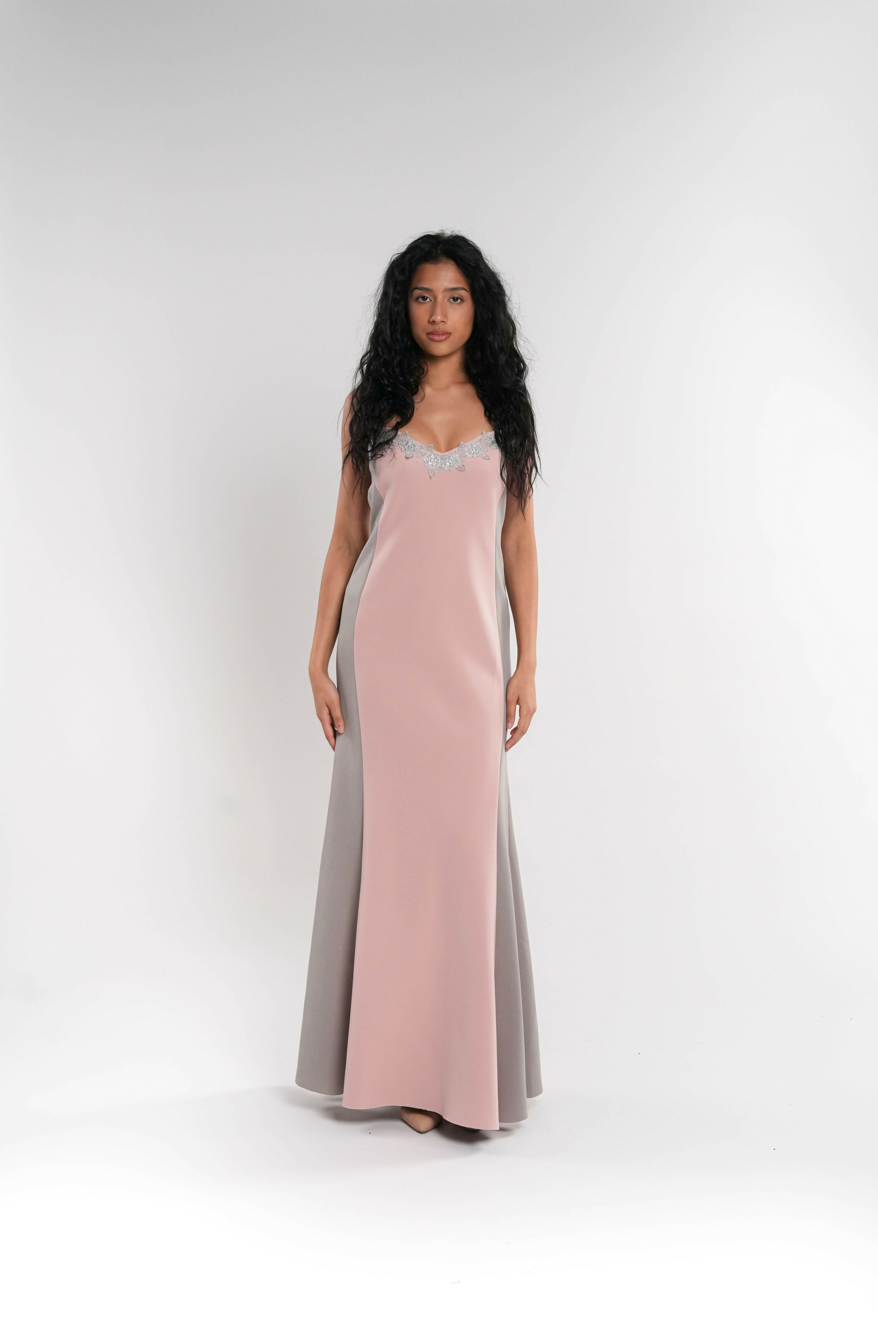 Grey & Pink Neoprene Lace Dress