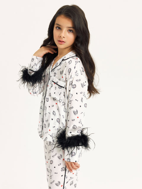 Girls' Luxury Silk Two-Piece Set – Alice in Wonderland print