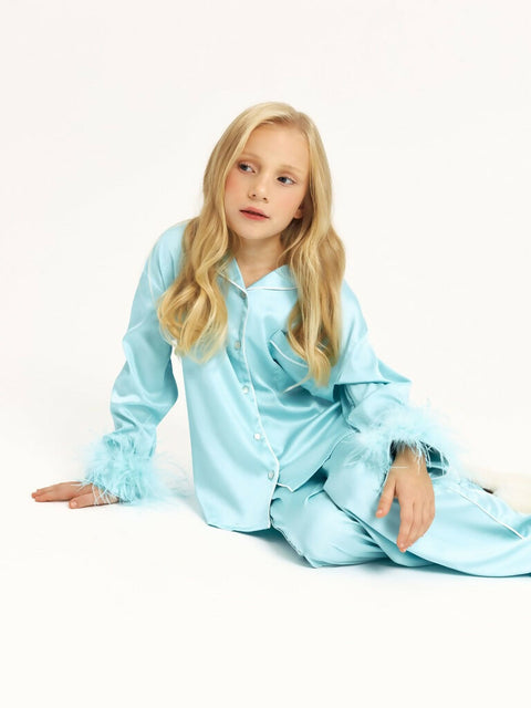 Girls' Luxury Silk Two-Piece Set – Tiffany Blue