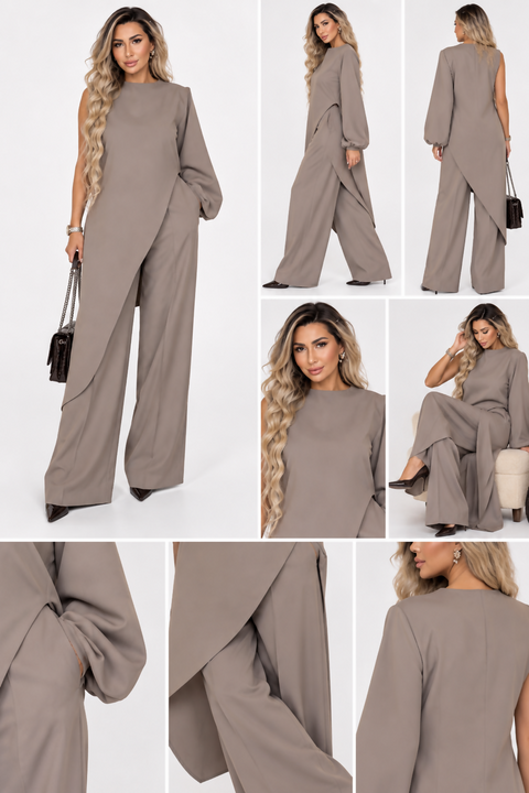 Icona Stile Taupe Asymmetric One-Shoulder Co-ord Set