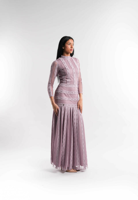 Corded Lace Midi Dress in Violet