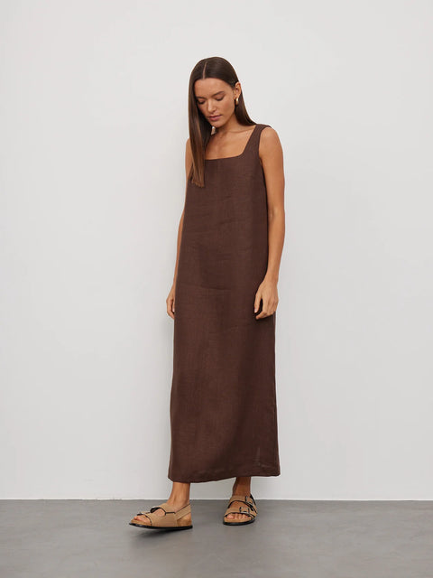 Long Square-Neck Linen Dress
