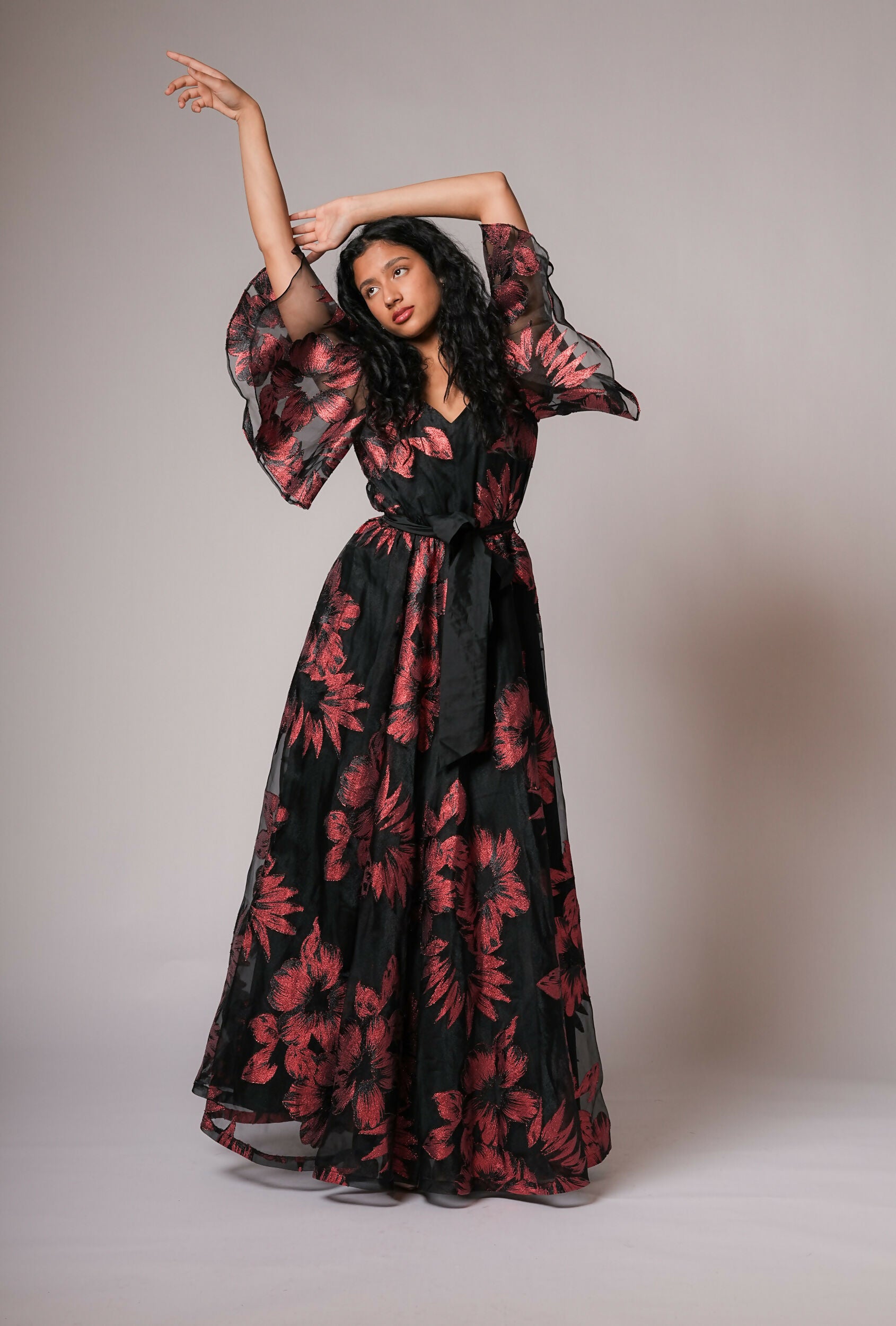 Florence Gown in red/ black silk organza