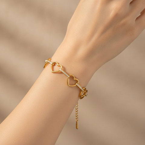 Classic Tennis Bracelet Hollow Out Heart Sq - Hollow Heart Link