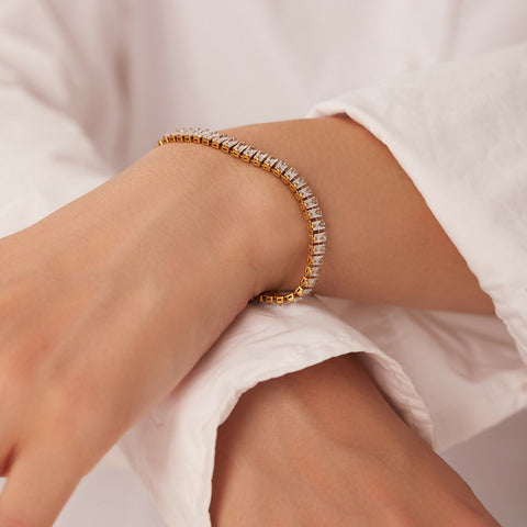 Cordelia – White Baguette CZ Bracelet, 18K Gold Finish
