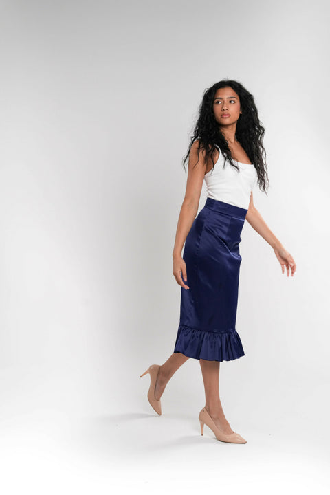 Blue Satin Skirt