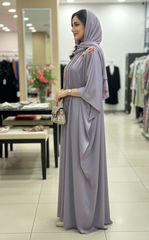 Hand-Embellished Satin Kaftan in Amethyst