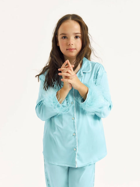 Girls' Luxury Silk Two-Piece Set – Tiffany Blue