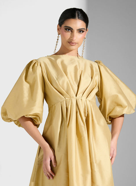 RUFFLE SLEEVE TAFFETA DRESS