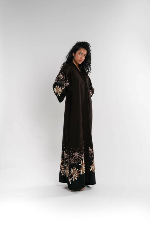 Brown Floral Abaya