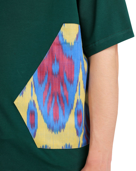 Oversized Green T-Shirt with Colored Adras Pattern