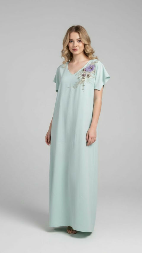Lime Green Kaftan with Side Embellishment